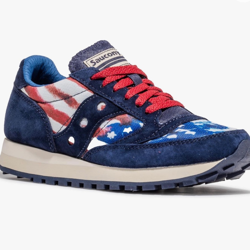 Saucony Jazz 81 Red White & Blue Patriotic Tie Dye 1980s Retro Sneaker